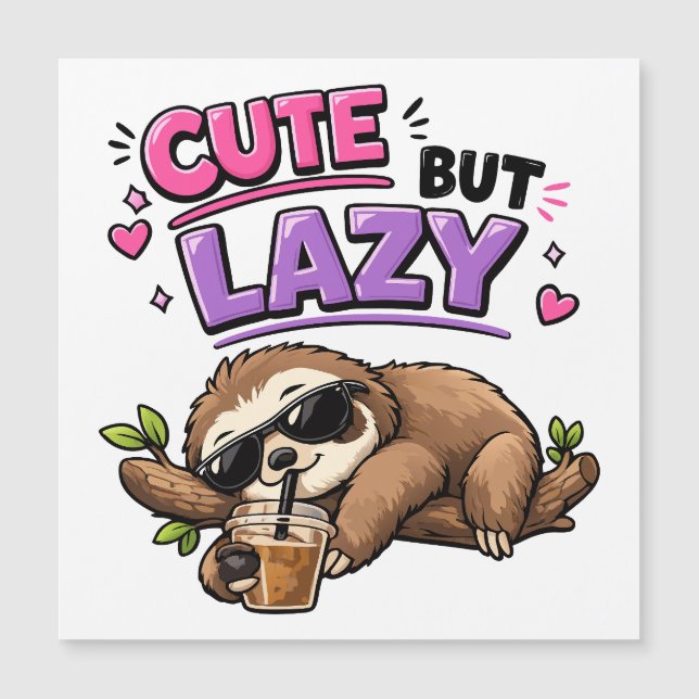 Cute but lazy sloth with iced coffee (Front)