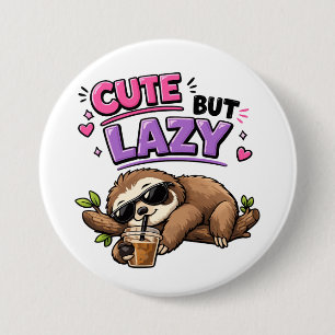 Cute but lazy sloth with iced coffee 7.5 cm round badge