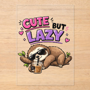 Cute but lazy sloth with iced coffee acrylic invitations