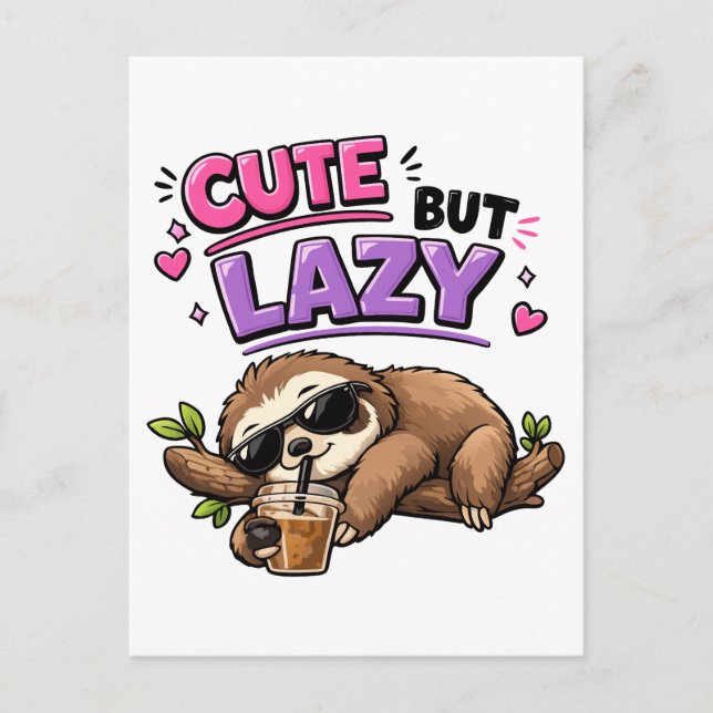 Cute but lazy sloth with iced coffee postcard (Front)