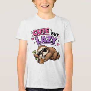 Cute but lazy sloth with iced coffee Tri-Blend shirt