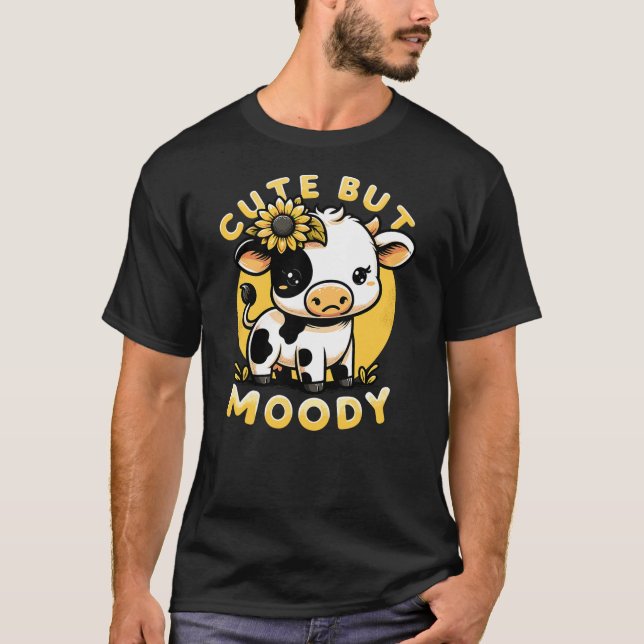 Cute But Moody, Cute Cow, Kids, Farm & Baby Cow Su T-Shirt (Front)