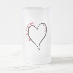 Cute but Psycho Black Heart Red Font Frosted Glass Beer Mug