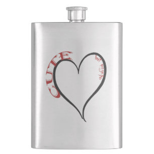 Cute but Psycho Black Heart Red Font Hip Flask