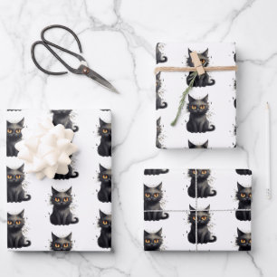Cute But Scary Black Cat Design Wrapping Paper Sheet