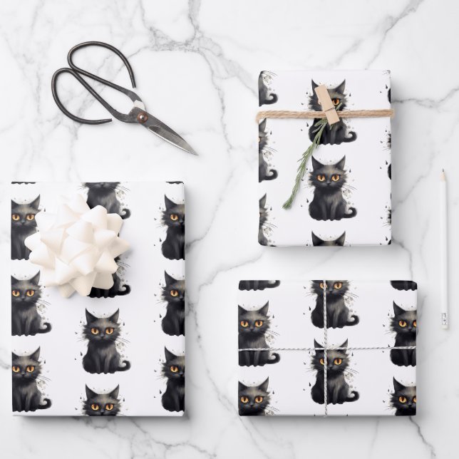 Cute But Scary Black Cat Design Wrapping Paper Sheet (Front)