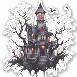 Cute but Scary Haunted House Designed Sticker