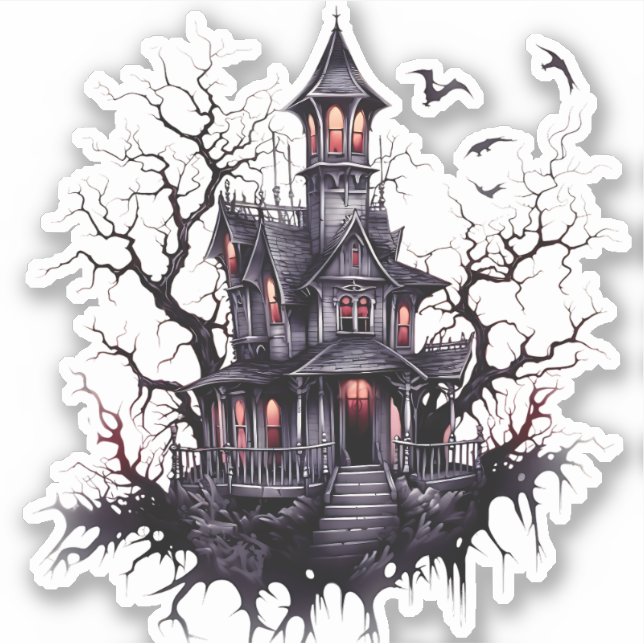 Cute but Scary Haunted House Designed Sticker (Front)
