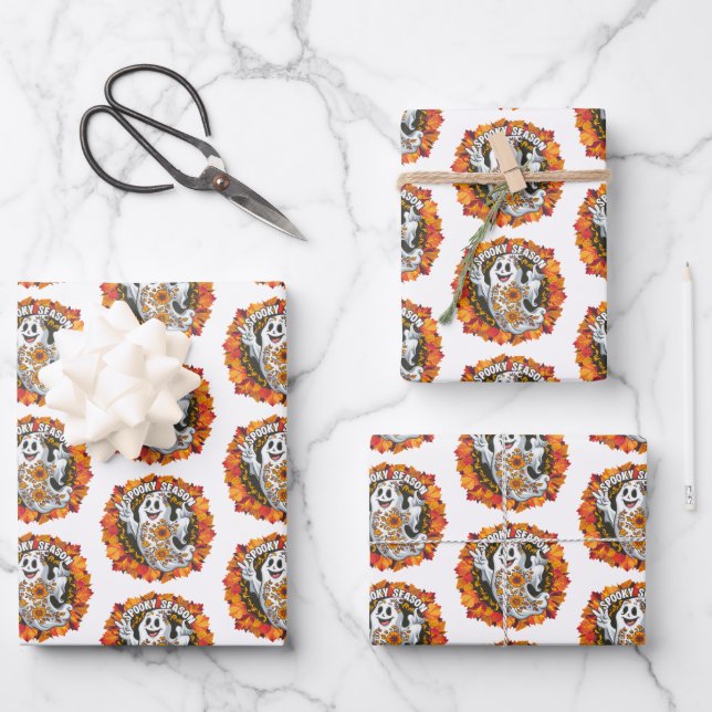 Cute but Scary Hippy Ghost Wrapping Paper Sheet (Front)