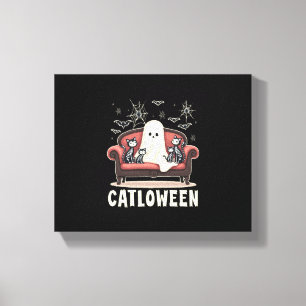 Cute but Spooky Funny Floral Halloween Ghost Check Canvas Print