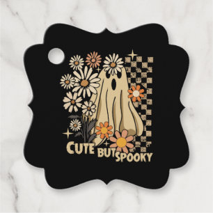 Cute but Spooky Funny Floral Halloween Ghost Check Favour Tags