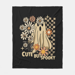 Cute but Spooky Funny Floral Halloween Ghost Check Fleece Blanket