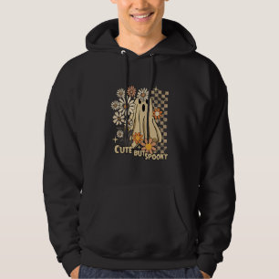 Cute but Spooky Funny Floral Halloween Ghost Check Hoodie