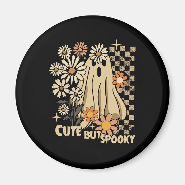 Cute but Spooky Funny Floral Halloween Ghost Check Magnet (Front)