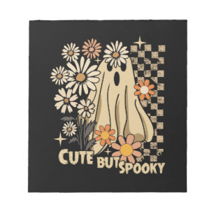 Cute but Spooky Funny Floral Halloween Ghost Check Notepad