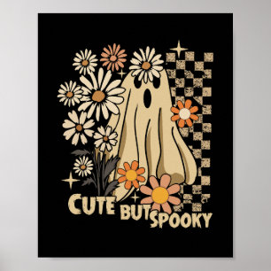 Cute but Spooky Funny Floral Halloween Ghost Check Poster