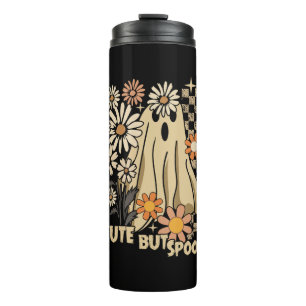 Cute but Spooky Funny Floral Halloween Ghost Check Thermal Tumbler