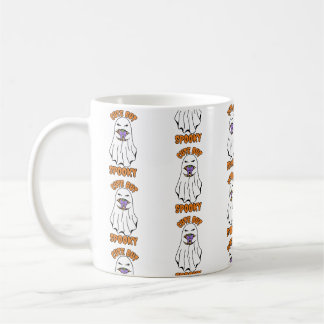 Cute but Spooky Halloween Ghost Holding a Pumpkin Coffee Mug