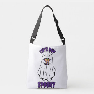 Cute but Spooky Halloween Ghost Holding a Pumpkin Crossbody Bag