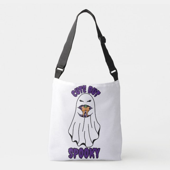 Cute but Spooky Halloween Ghost Holding a Pumpkin  Crossbody Bag (Front)