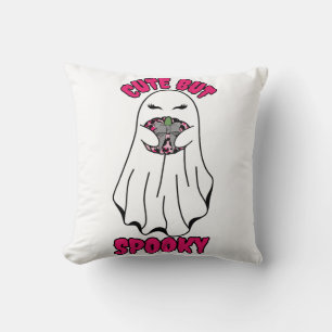 Cute but Spooky Halloween Ghost Holding a Pumpkin  Cushion