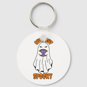Cute but Spooky Halloween Ghost Holding a Pumpkin  Key Ring