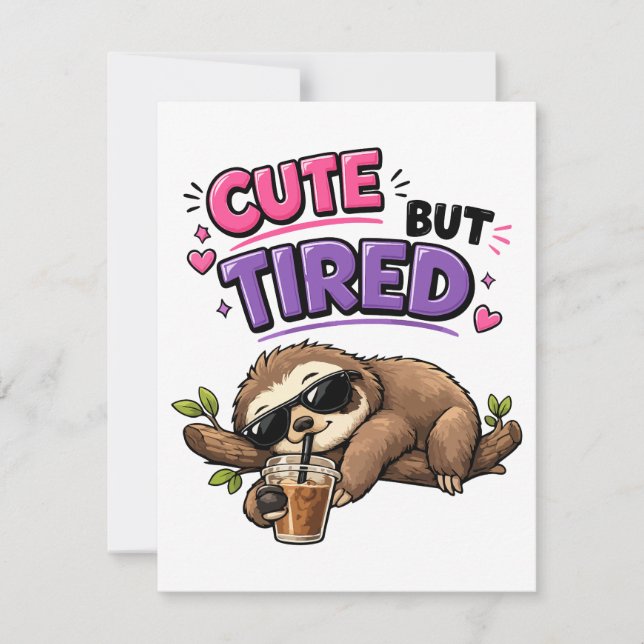 Cute but tired sloth with iced coffee invitation (Front)