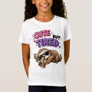 Cute but tired sloth with iced coffee T-Shirt