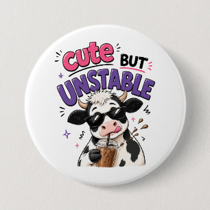 Cute but unstable cow with iced coffee 7.5 cm round badge