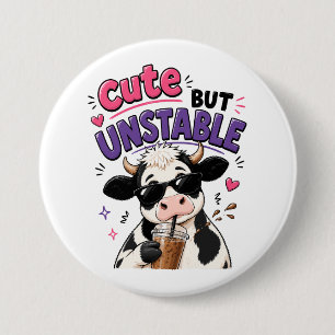 Cute but unstable cow with iced coffee 7.5 cm round badge
