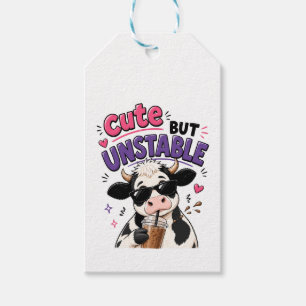 Cute but unstable cow with iced coffee gift tags