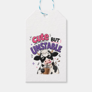 Cute but unstable cow with iced coffee gift tags