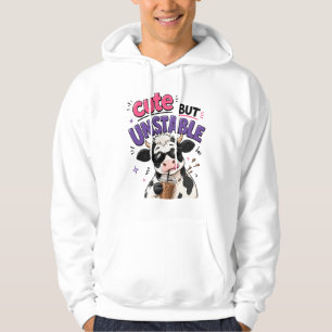 Cute but unstable cow with iced coffee hoodie