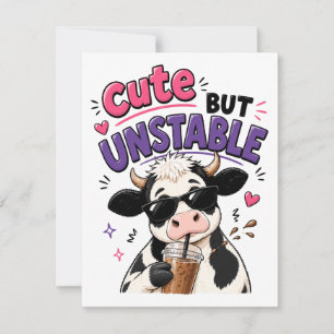 Cute but unstable cow with iced coffee invitation