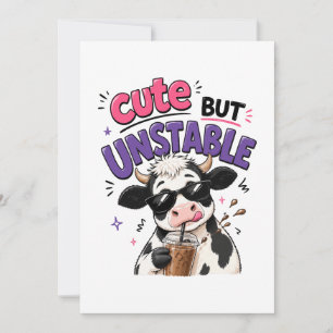Cute but unstable cow with iced coffee invitation