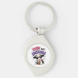 Cute but unstable cow with iced coffee key ring