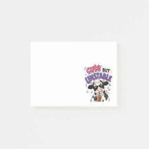 Cute but unstable cow with iced coffee post-it notes