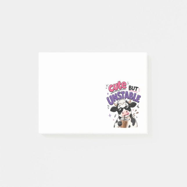 Cute but unstable cow with iced coffee post-it notes (Front)