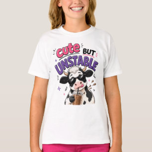 Cute but unstable cow with iced coffee T-Shirt