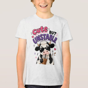 Cute but unstable cow with iced coffee Tri-Blend shirt