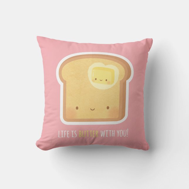 Cute Butter and Toast Couple Funny Love Pun Cushion (Front)