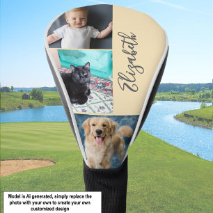 Cute Butter Yellow Custom Photos and Name Golf Head Cover