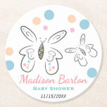 Cute Butterflies and Dots Girl Baby Shower Round Paper Coaster<br><div class="desc">Cute minimalist illustrated butterflies and dots on baby girl shower coasters.</div>