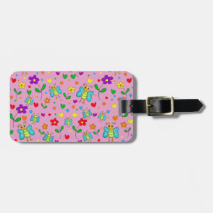 Cute butterflies and flowers pattern - pink luggage tag
