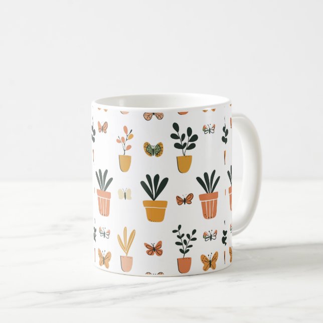 Cute butterflies and pot coffee mug (Front Right)