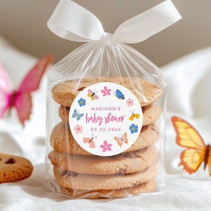 Cute Butterflies Baby Shower Classic Round Sticker