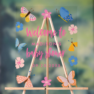 Cute Butterflies Baby Shower Welcome Acrylic Sign