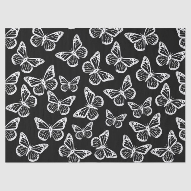 Cute Butterflies Elegant Chic Pattern Black White Tissue Paper (Front)