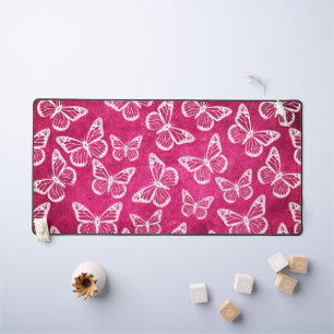Cute Butterflies Elegant Pattern White & Hot Pink  Desk Mat