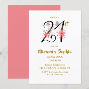 Cute Butterflies Floral 21st Birthday Invitations 